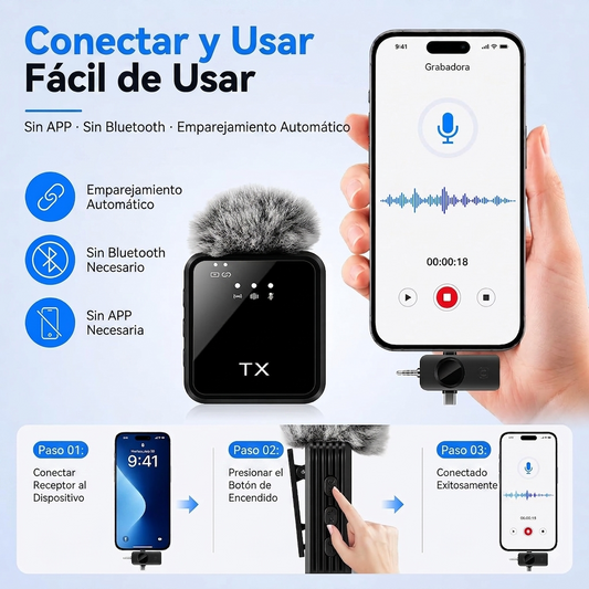 Micrófono Solapa X2 Profesional 3 En 1 Cancelación De Ruido